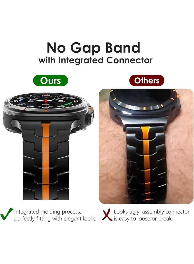 HaDoii Compatible with Samsung Galaxy Watch Ultra Band 47mm(2025/2024), Robust Men Stainless Steel Replacement Link Metal Bracelet, Stainless Steel Samsung Galaxy Watch Ultra Band Classy Casual Business Bands Butterfly Folding Clasp Black/Orange - Image 2